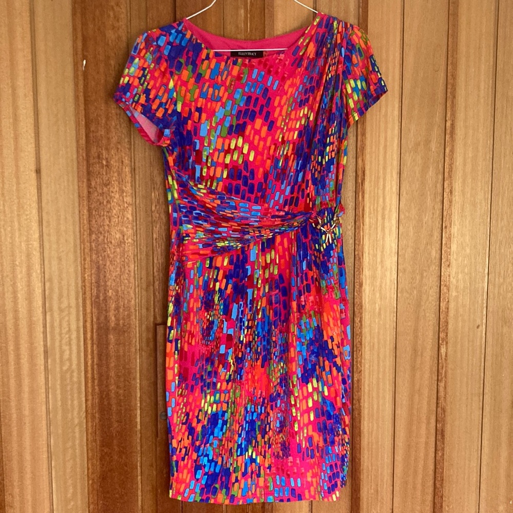 Ellen Tracy sheath dress, pink multicolor, size 8